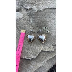 Vintage 1980s Statement Chunky Earrings Heart Stud Silver Tone Love Romantic